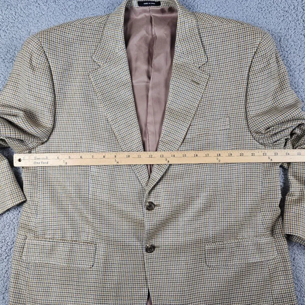 Chaps Sport Coat Blazer Mens 44S Beige Tan Beige Silk Houndstooth Two Button